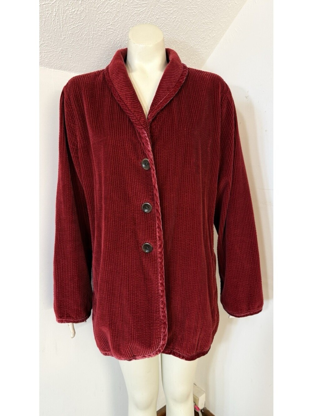 J Jill Womens Red Wide Wale Corduroy Jacket Barn Coat Buttons Pockets